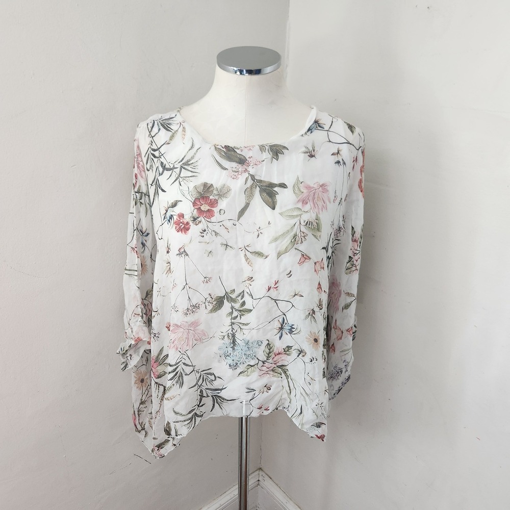 Viola Borghi‎ Italy Women White Floral 100% Silk Blouse Top Small